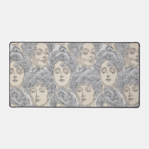 Gibson Girl viktorianische Muster grau peach Vinta Schreibtischunterlage