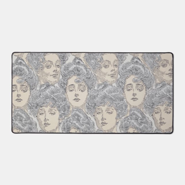 Gibson Girl viktorianische Muster grau peach Vinta Schreibtischunterlage (Vorderseite)