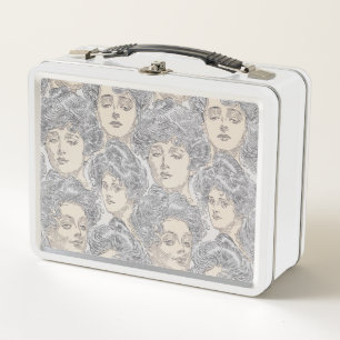 Gibson Girl viktorianisches Muster Schwarz-weiß ro Metall Brotdose