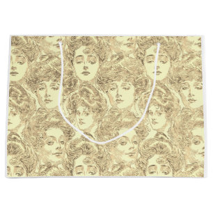 Gibson Girl viktorianisches Muster Sepia Große Geschenktüte