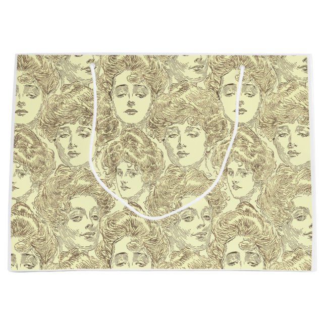 Gibson Girl viktorianisches Muster Sepia Große Geschenktüte (Vorderseite)