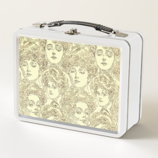 Gibson Girl viktorianisches Muster sepia Metall Brotdose (Vorderseite)