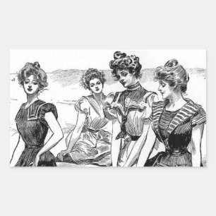 Gibson Girls am Strand Rechteckiger Aufkleber