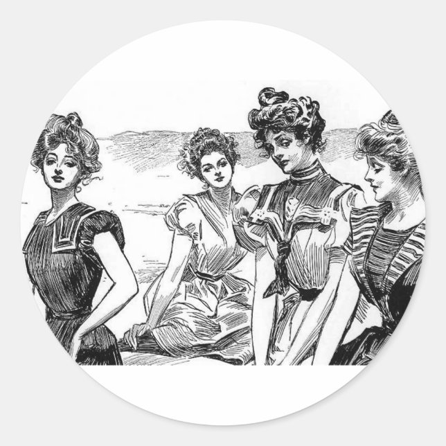 Gibson Girls am Strand Runder Aufkleber (Vorderseite)