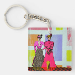 Gibson Girls in einem Mondrian-Muster Schlüsselanhänger