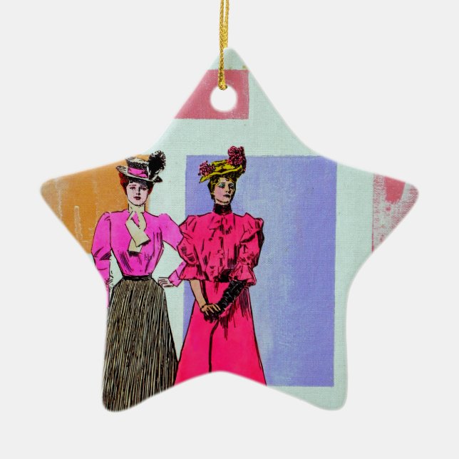 Gibson Girls in einem mondrianischen Muster Keramik Ornament (Vorne)