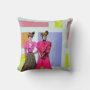 Gibson Girls in einem mondrianischen Muster Kissen