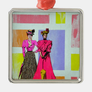 Gibson Girls in einem mondrianischen Muster Ornament Aus Metall