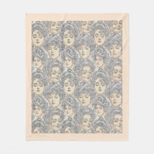 Gibson Girls Viktorianisches Frauenmuster Graupfir Fleecedecke (Vorderseite)