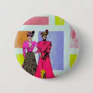 Gibson-Mädchen in einem Mondrian Muster Button