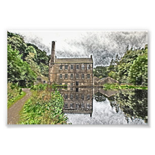 Gibson Mill, Hardcastle Crags Aquarell-Kunstwerk Fotodruck