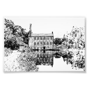 Gibson Mill, Hardcastle Crags Holzkohlezeichnung Fotodruck