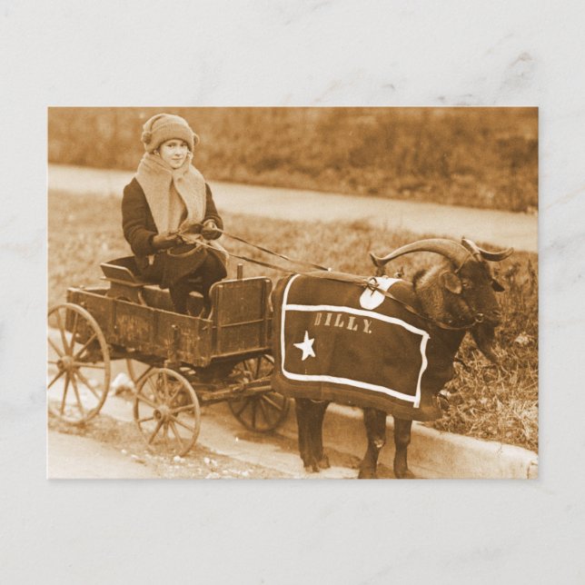 Giddy up, Billy! Vintages Ziegenmädchen in Wagon Postkarte (Vorderseite)