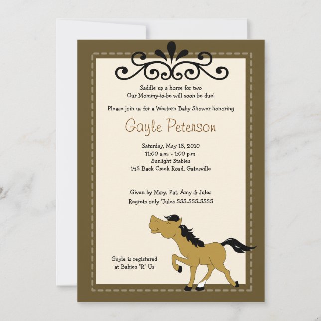Giddy Up Horse Cowgirl 12x18 Baby Shower Einladung (Vorderseite)