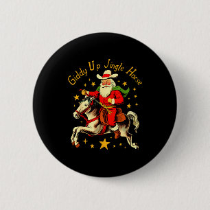 Giddy Up Jingle Pferd Lustig Retro Weihnachtsmann Button