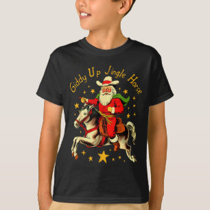 Giddy Up Jingle Pferd Lustig Retro Weihnachtsmann T-Shirt