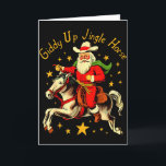 Giddy Up Jingle Pferd Lustiges Retro-Weihnachtsman Karte<br><div class="desc">Giddy Up Jingle Pferd Lustiger Retro-Weihnachtsmann-Cowboy Weihnachten</div>