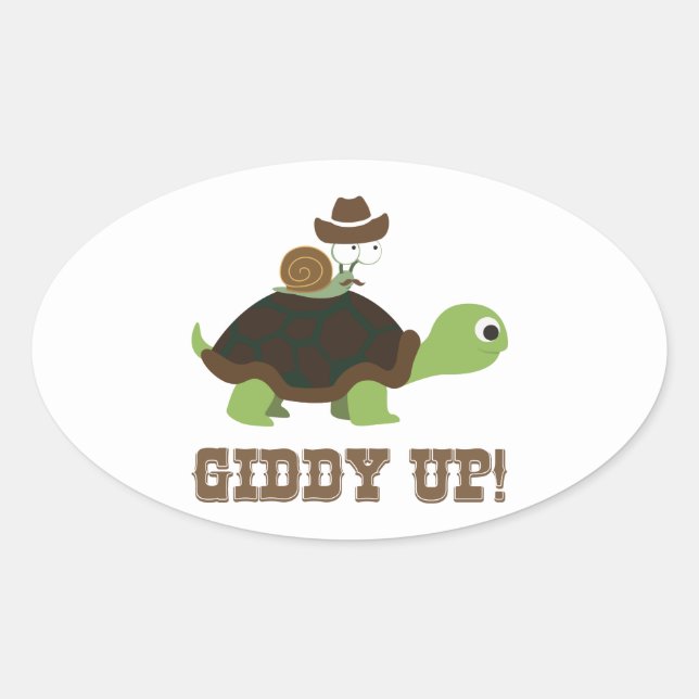 Giddy Up! Ovaler Aufkleber (Vorderseite)