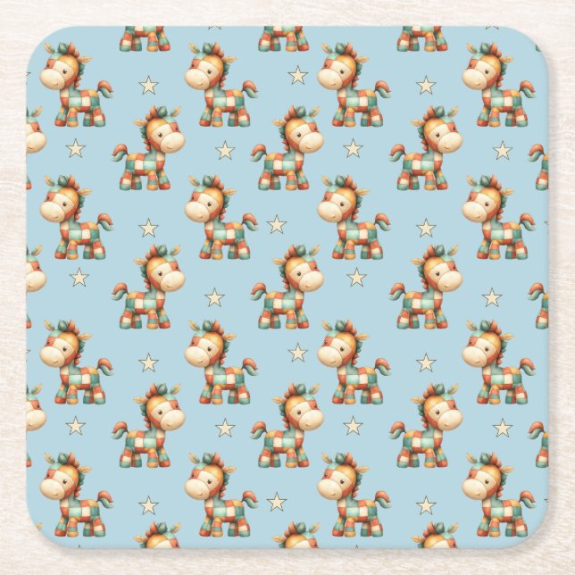 Giddy-Up Patchwork Pony Birthday Rechteckiger Pappuntersetzer (Vorderseite)