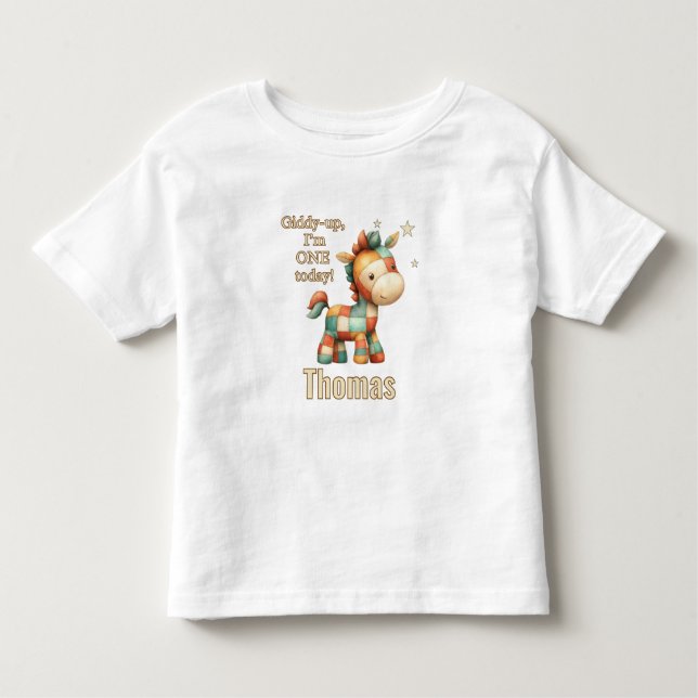 Giddy-Up Patchwork Pony First Birthday Kleinkind T-shirt (Vorderseite)