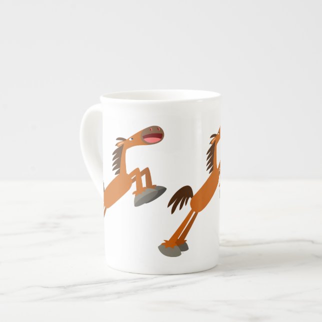 Giddyup, Horsey! Cartoon Horse Bone China Tasse (Vorderseite Links)