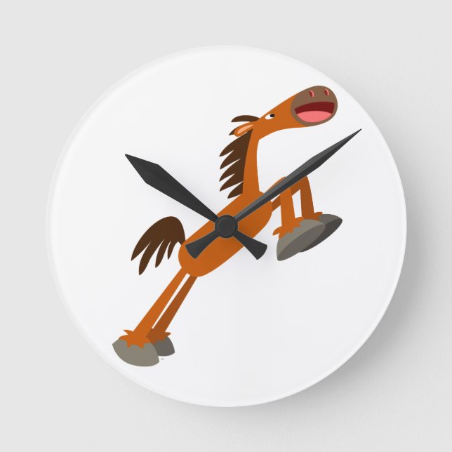 Giddyup, Horsey! Cartoon-Reitstall Runde Wanduhr (Vorderseite)