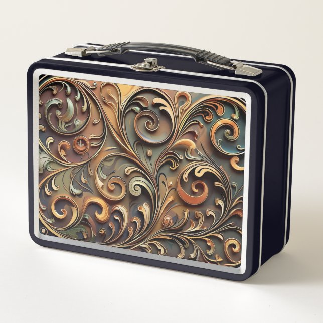 Gided Baroque Scrollwork Metal Lunchbox (Vorderseite)
