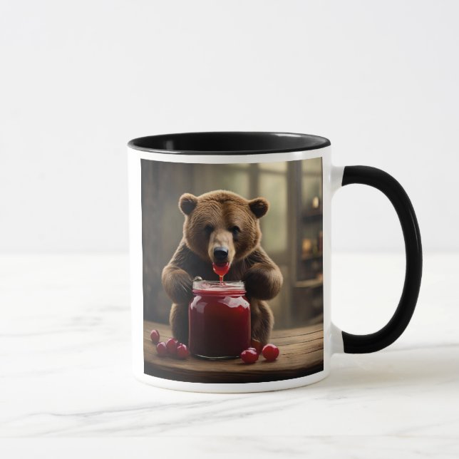 Gieriger Bär, der ein Glas Marmelade frisst. Tasse (Rechts)