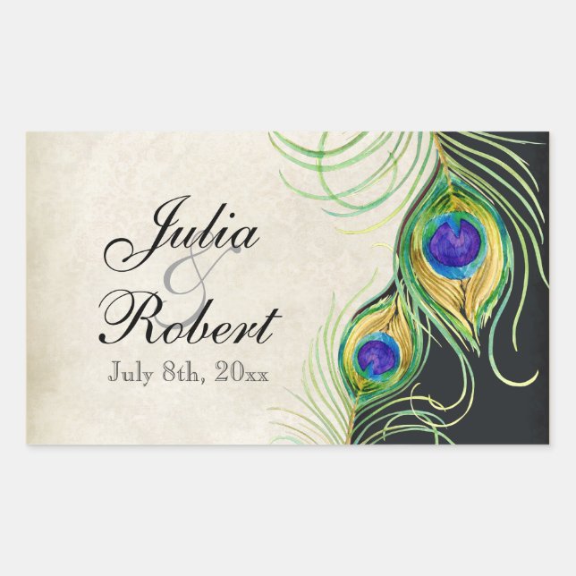 Gießereisticker - Pfauenfeathers Wedding Siegel Rechteckiger Aufkleber (Vorderseite)