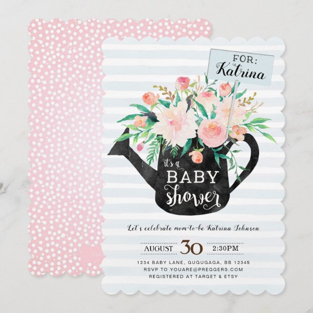 Gießkanne-BlumenBabyparty-Einladung Einladung (Vorne/Hinten)