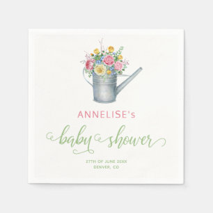 Gießkanne Salbei rosa floral Baby Shower Serviette