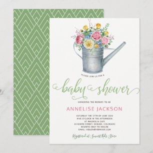 Gießkanne Salbei rosafarben floral Babyparty Einladung