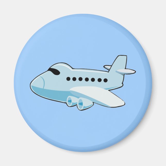 gif_airplane_002 BLAUE Cartoon Flugzeug Magnet (Vorne)
