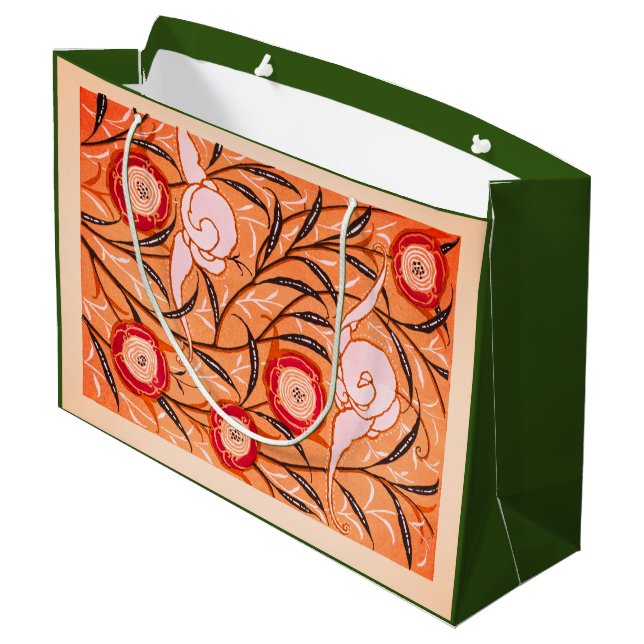 GIFT BAG CHINESISCHES FLORALPATTER IN ORANGE GROßE GESCHENKTÜTE (Rückseite Schrägansicht)