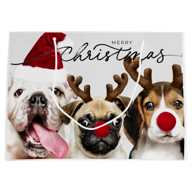 GIFT BAG CHRISTMAS HUNDE MIT ANTLERN UND WEIHNACHT GROßE GESCHENKTÜTE (Vorderseite)
