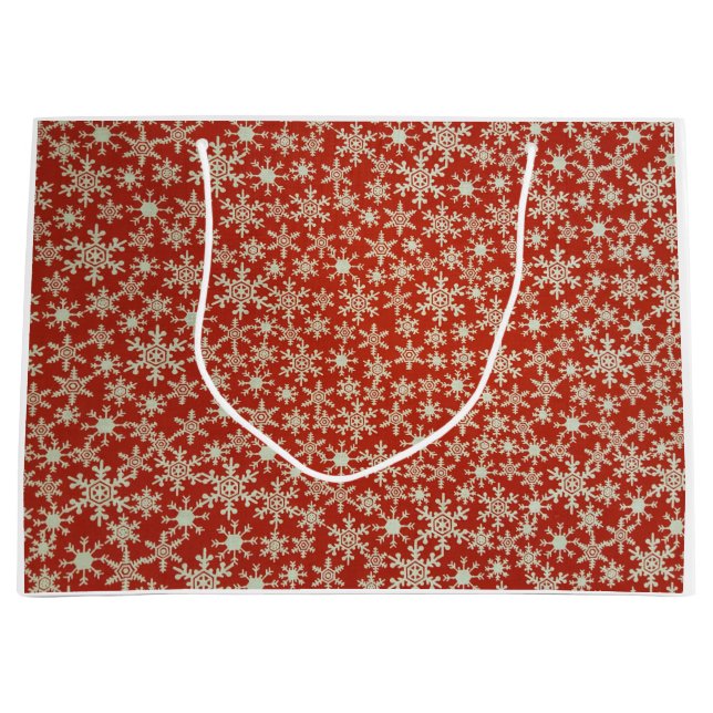 GIFT BAG CHRISTMAS SNOW FLAKEN IN ROT GROßE GESCHENKTÜTE (Vorderseite)