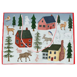 GIFT BAG DORF IM SCHNEE GROßE GESCHENKTÜTE