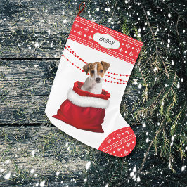 Gift Bag Jack Russell Terrier Snowflake Border Großer Weihnachtsstrumpf