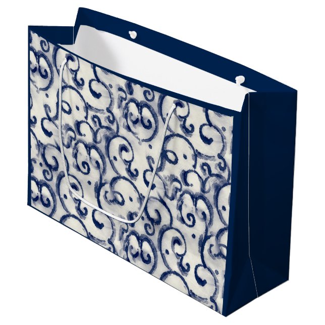 GIFT BAG JAPANESE PATTER IN INDIGO GROßE GESCHENKTÜTE (Vorderseite Schrägansicht)