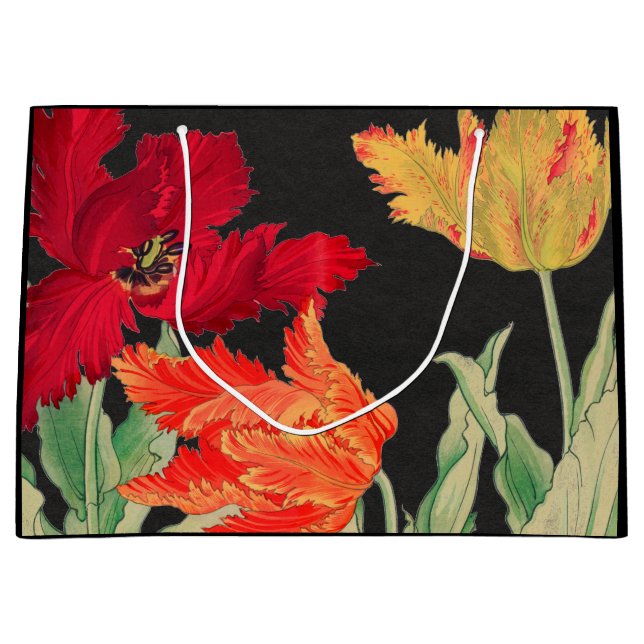 GIFT BAG SCHWARZ MIT JAPANISCHEN POPPIEN GROßE GESCHENKTÜTE (Vorderseite)