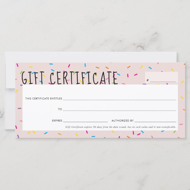 GIFT-BESCHEINIGUNG niedliche lustige bunt Sprinkle (Vorderseite)
