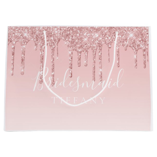 Gift Beutel - Rosa Glitzer Tropfen Bridesmaid Große Geschenktüte (Vorderseite)