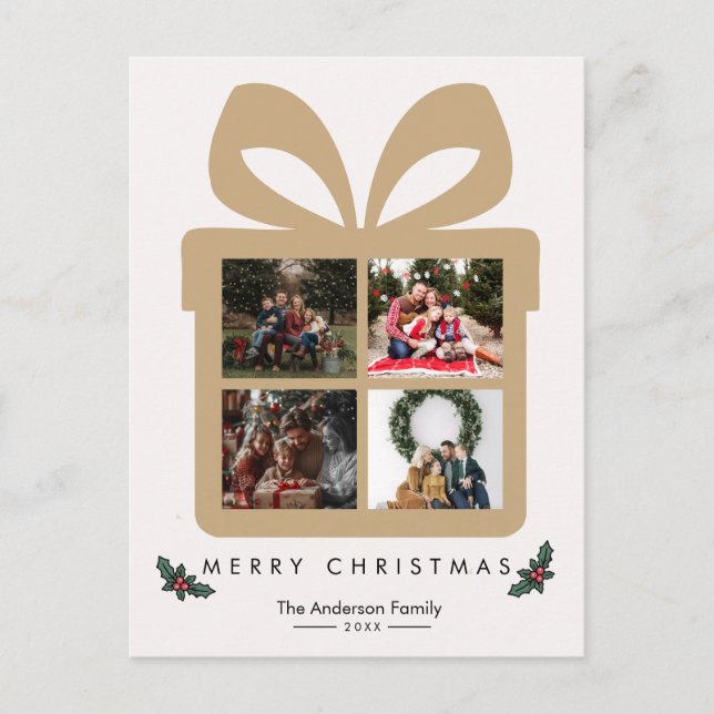 Gift Box 4 Photo Collage Merry Christmas  Postkarte (Vorderseite)