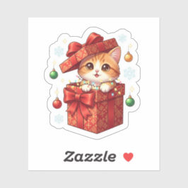 Gift Box Surprise Cute Cat Popping Out Christmas  Aufkleber