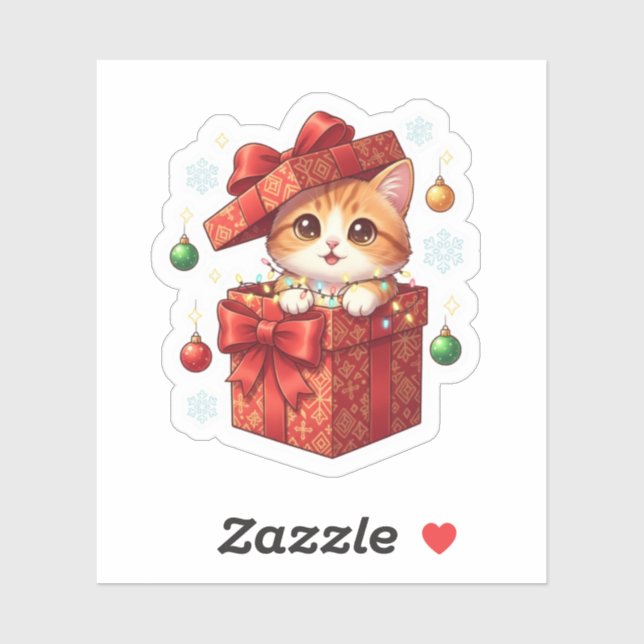 Gift Box Surprise Cute Cat Popping Out Christmas  Aufkleber (Blatt)