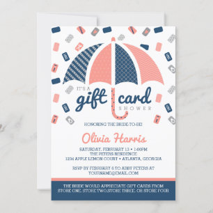 Gift Card Bridal Dusche Einladung, Marine, Koralle Einladung