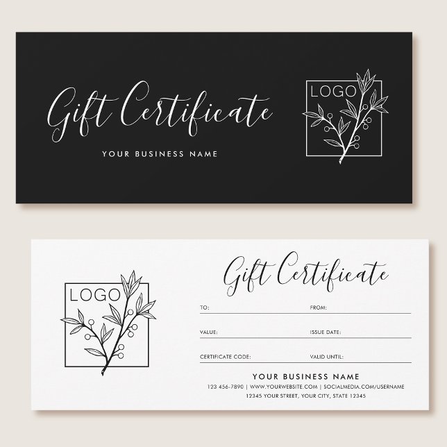 Gift Certificate Logo Script Minimalist Black (Von Creator hochgeladen)