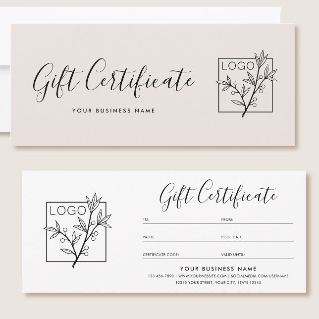 Gift Certificate Logo Script Minimalist Off-White (Von Creator hochgeladen)