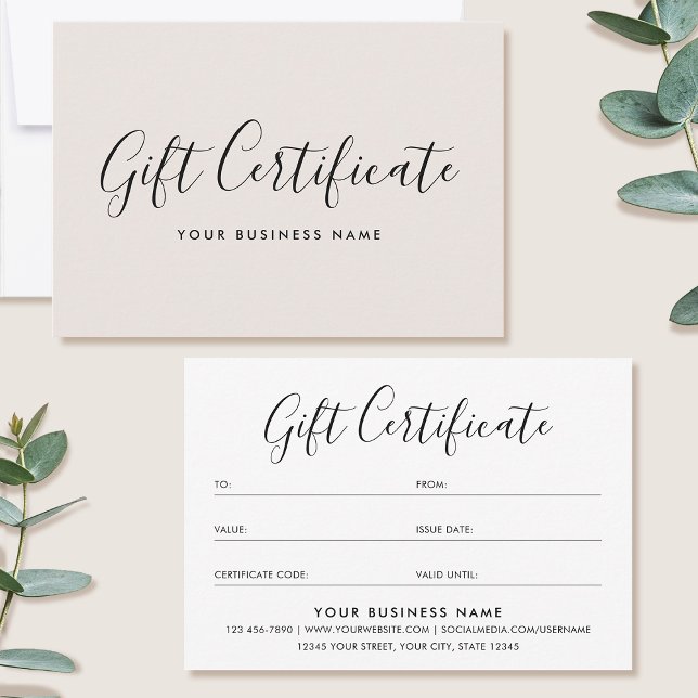 Gift Certificate Script Minimalist Off-White Card (Von Creator hochgeladen)
