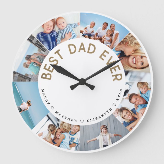 Gift for Dad | Best Dad Ever Photo Collage Große Wanduhr (Vorderseite)
